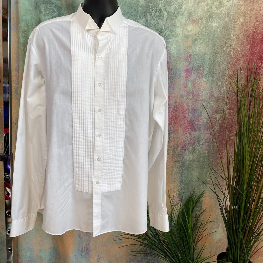 📌l & m fashions Pleat, Wing Collar Tuxedo Shirt